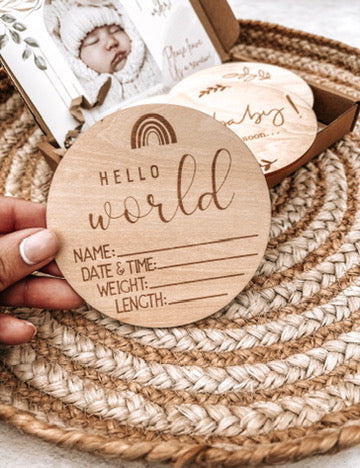 HELLO WORLD. Detailed Announcement Wooden Plaque.