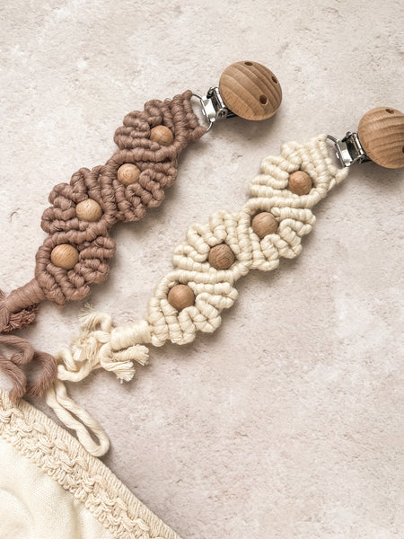 Crotchet Dummy/Pacifier Clip In Cream or Brown