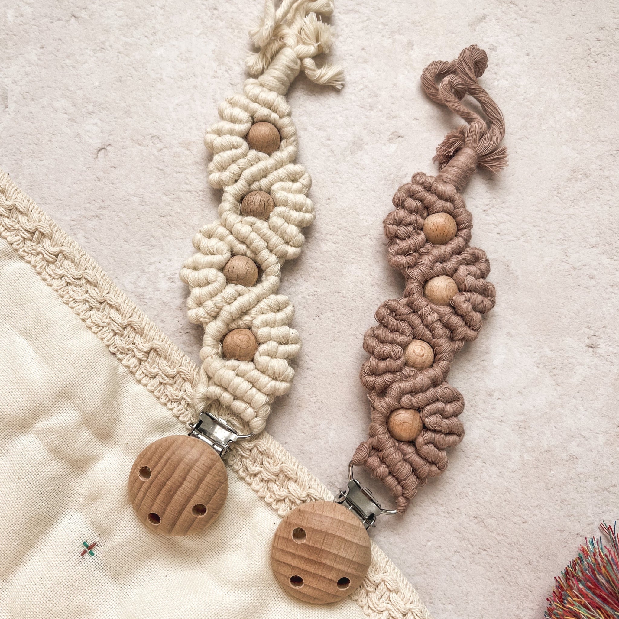 Crotchet Dummy/Pacifier Clip In Cream or Brown