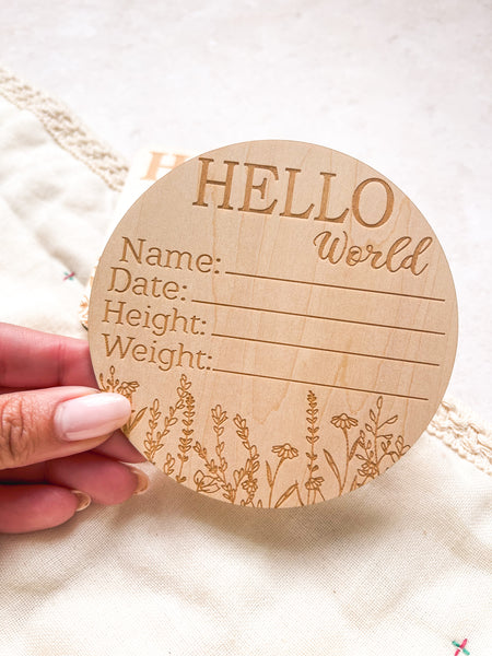 Hello World Floral - Wooden Plaque
