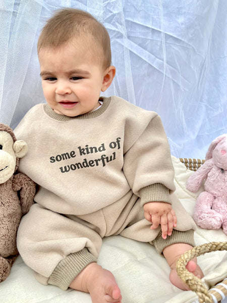 Beige Slogan Baby Tracksuit