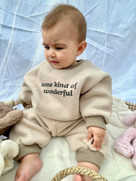 Beige Slogan Baby Tracksuit
