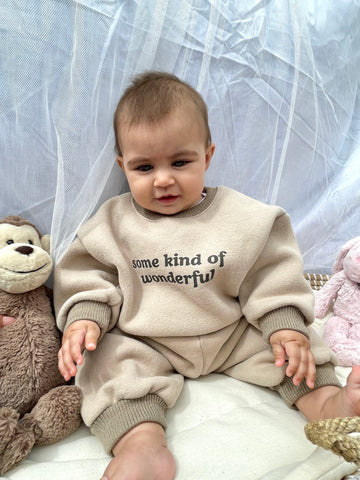 Beige Slogan Baby Tracksuit