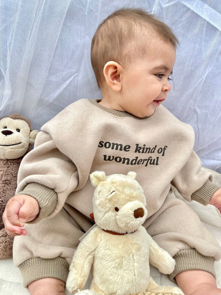 Beige Slogan Baby Tracksuit