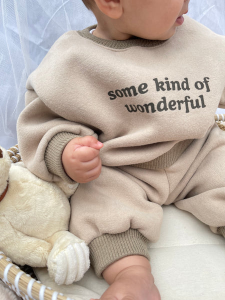 Beige Slogan Baby Tracksuit