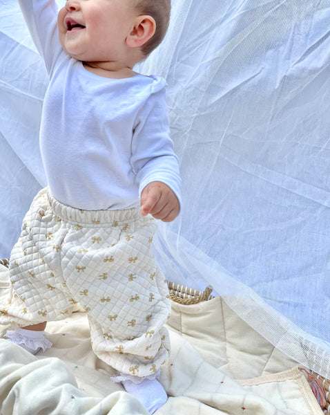 Quilted Oversized Pants - Gold Bow