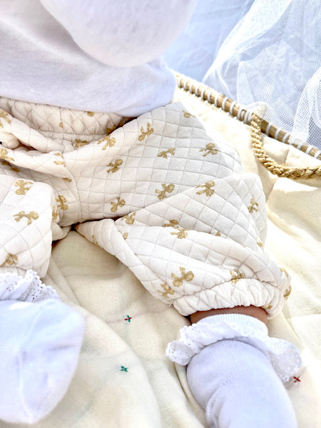 Quilted Oversized Pants - Gold Bow